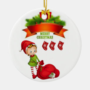 Christmas Circle Ornament, Merry Christmas Ceramic Ornament