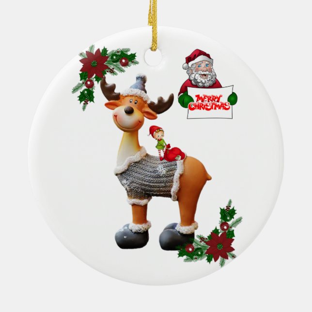 Christmas Circle Ornament, Moose Ceramic Ornament (Back)