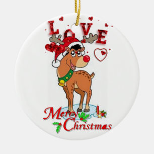 Christmas Circle Ornament, Reindeer Ceramic Ornament