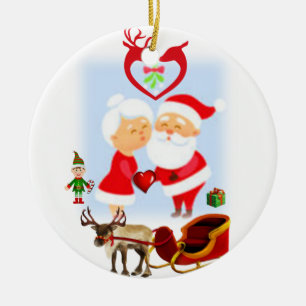 Christmas Circle Ornament, Santa Ceramic Ornament