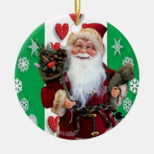 Christmas Circle Ornament, Santa Ceramic Ornament