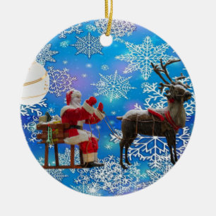 Christmas Circle Ornament, Santa Ceramic Ornament