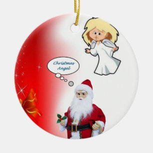 Christmas Circle Ornament, Santa Ceramic Ornament