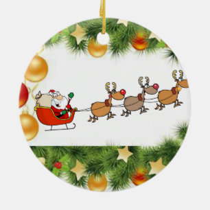 Christmas Circle Ornament, Santa Ceramic Ornament