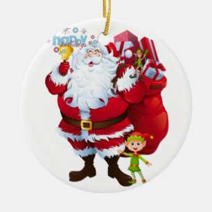 Christmas Circle Ornament, Santa Ceramic Ornament