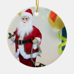 Christmas Circle Ornament, Santa Ceramic Ornament