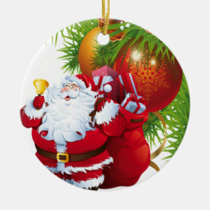 Christmas Circle Ornament, Santa Ceramic Ornament
