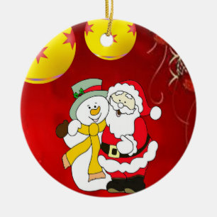 Christmas Circle Ornament, Santa Ceramic Ornament