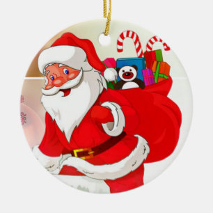 Christmas Circle Ornament, Santa Ceramic Ornament