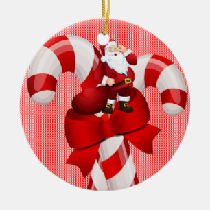 Christmas Circle Ornament, Santa Ceramic Ornament