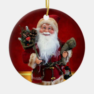 Christmas Circle Ornament, Santa Ceramic Ornament