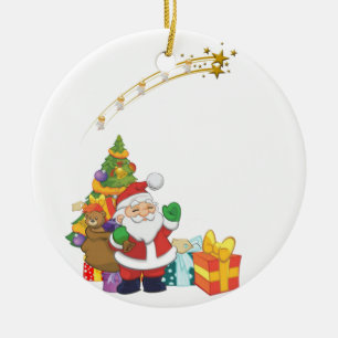 Christmas Circle Ornament, Santa Ceramic Ornament
