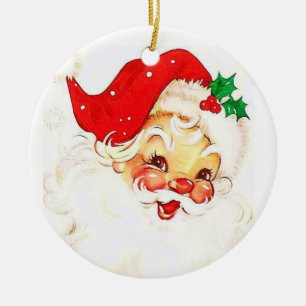 Christmas Circle Ornament, Santa Ceramic Ornament