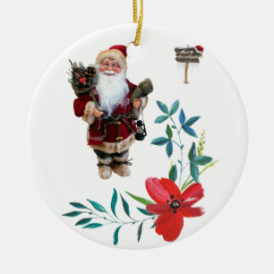 Christmas Circle Ornament, Santa Ceramic Ornament