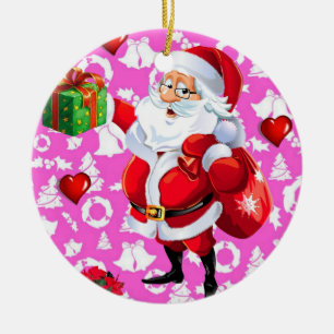 Christmas Circle Ornament, Santa Ceramic Ornament