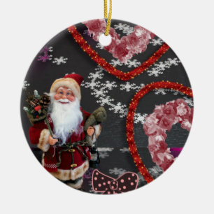 Christmas Circle Ornament, Santa Ceramic Ornament