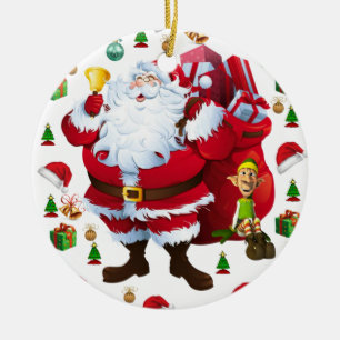 Christmas Circle Ornament, Santa Ceramic Ornament