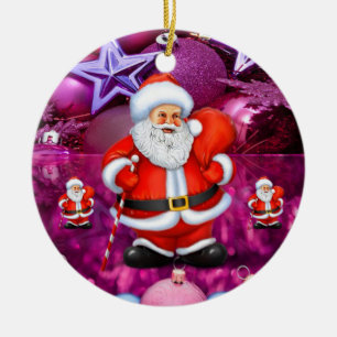 Christmas Circle Ornament, Santa Ceramic Ornament