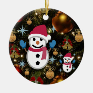 Christmas Circle Ornament, Snowman Ceramic Ornament