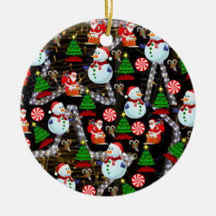 Christmas Circle Ornament, Snowman Ceramic Ornament