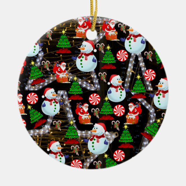 Christmas Circle Ornament, Snowman Ceramic Ornament (Front)