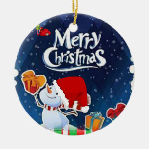 Christmas Circle Ornament, Snowman Ceramic Ornament