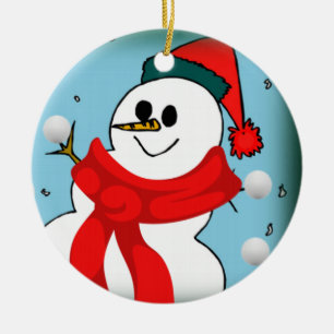 Christmas Circle Ornament, Snowman Ceramic Ornament