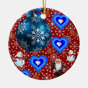 Christmas Circle Ornament, Snowman Ceramic Ornament
