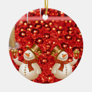 Christmas Circle Ornament, Snowman Ceramic Ornament