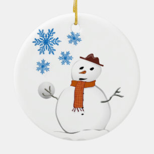 Christmas Circle Ornament, Snowman Ceramic Ornament