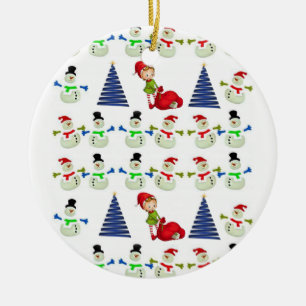 Christmas Circle Ornament, Snowman Ceramic Ornament