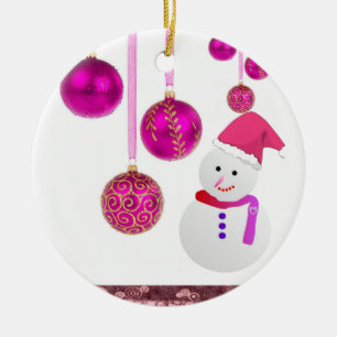Christmas Circle Ornament, Snowman Ceramic Ornament