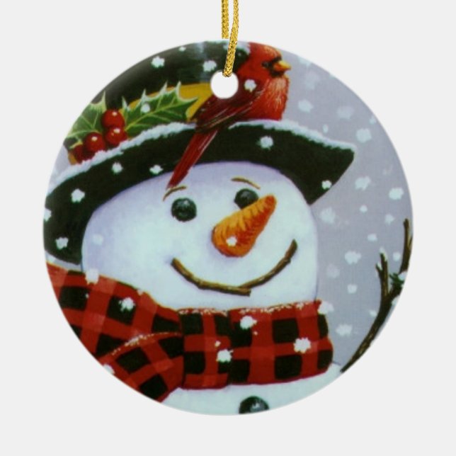 Christmas Circle Ornament/Snowman Ceramic Ornament (Front)