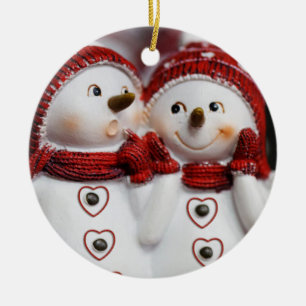 Christmas Circle Ornament, Snowman Ceramic Ornament