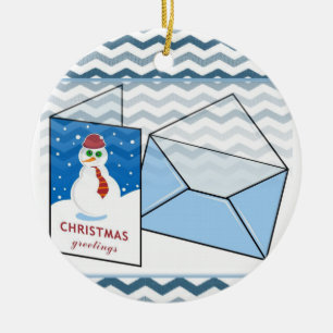 Christmas Circle Ornament, Snowman Ceramic Ornament