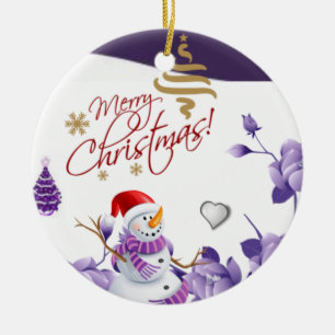 Christmas Circle Ornament, Snowman Ceramic Ornament
