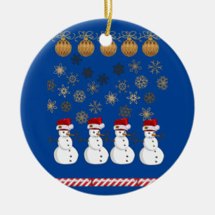 Christmas Circle Ornament, Snowman Ceramic Ornament