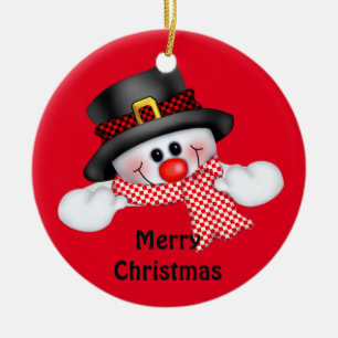 Christmas Circle Ornament/Snowman Ceramic Ornament