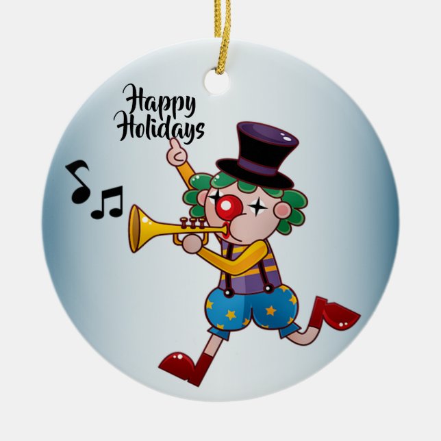 Christmas Circus Clown Music Ceramic Ornament (Front)