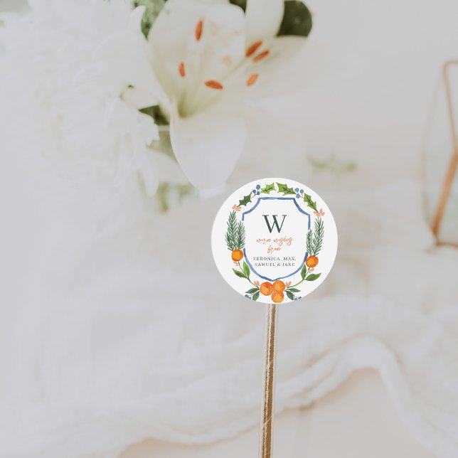 Christmas Citrus Botanical Floral | Holiday  Classic Round Sticker (Creator Uploaded)