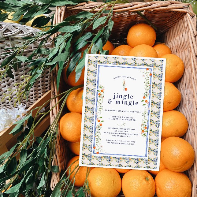Christmas Citrus Botanical Floral Tiles | Holiday  Invitation (Creator Uploaded)