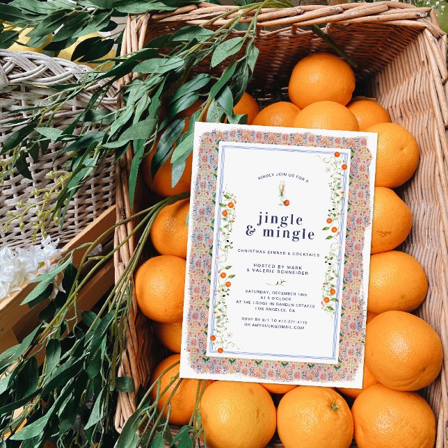 Christmas Citrus Botanical Floral Tiles | Holiday  Invitation (Creator Uploaded)