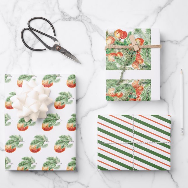 Christmas Citrus Orange Wrapping Paper Sheets (Front)