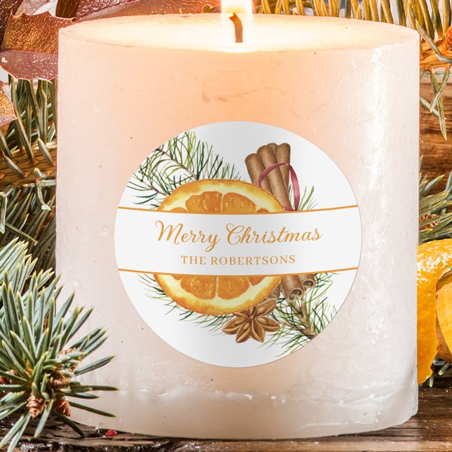 Christmas Citrus Spice Holiday Orange Slice Classic Round Sticker (Creator Uploaded)