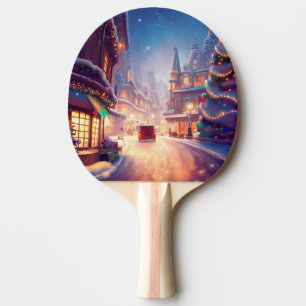 Christmas City Street (4) Ping Pong Paddle