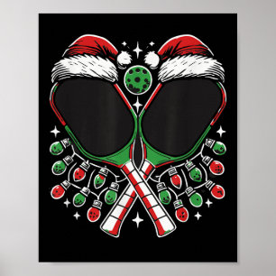 Christmas Ckleball Paddle With Santa Hat Xmas Ligh Poster