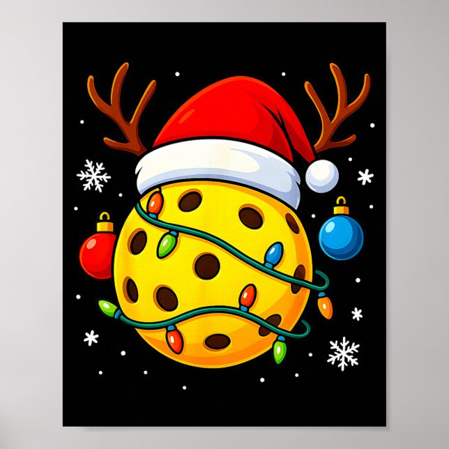 Christmas Ckleball Santa Hat Lights Srts Xmas Paja Poster (Front)