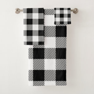 Christmas classic Buffalo check plaid pattern B&W Bath Towel Set