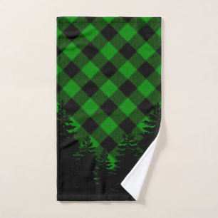 Christmas classic green Plaid Christmas evergreens Bath Towel Set