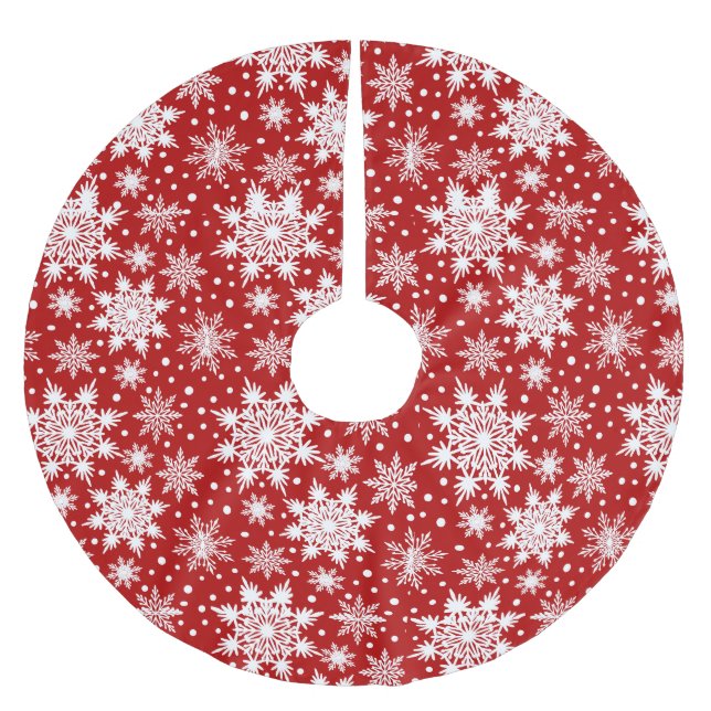 Christmas Classic red and white Snowflake pattern Brushed Polyester Tree Skirt (Front)